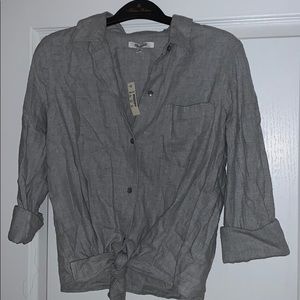 Madewell grey flannel front-tie shirt